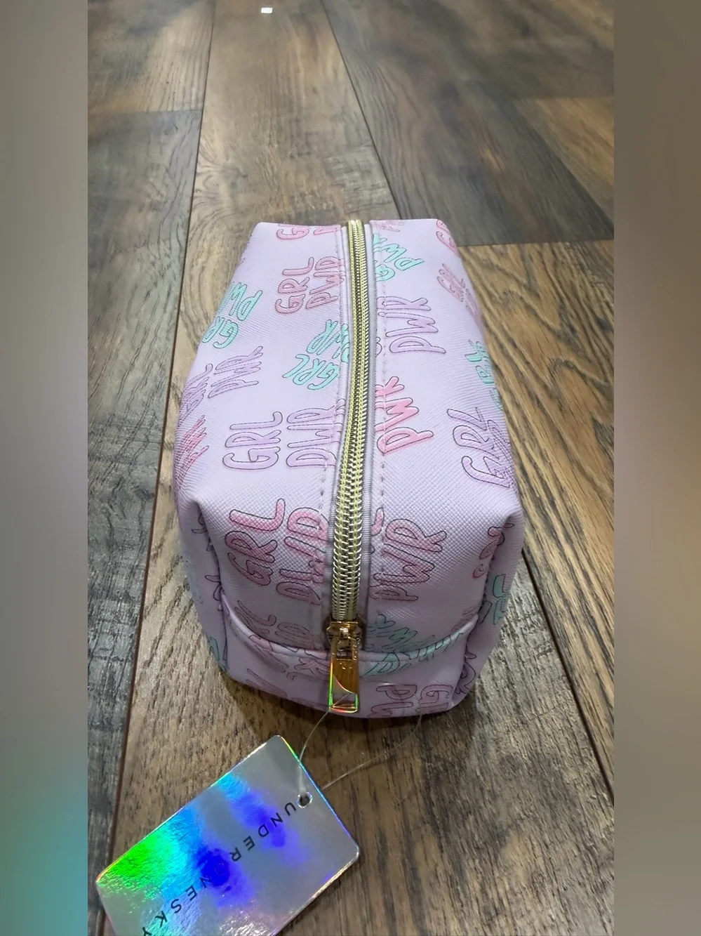 GRL PWR Zipper Cosmetic Makeup Case Travel Bag, Purple Pink, By UnderOneSky, NEW